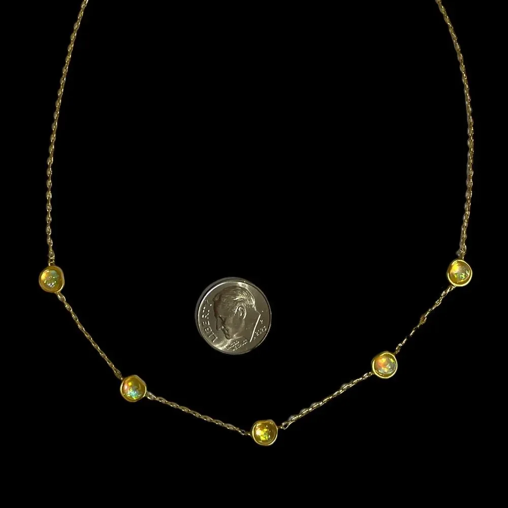 Madewell Station Necklace Gold Tone Iridescent Imitation Opal Bezel Dainty 18.5" - Picture 4 of 7